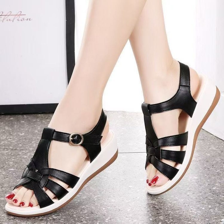 여성용 엄마 샌들 웨지 힐 2025 새로운 두꺼운 밑창 다용도 여름 여성 신발 플랫폼 밑창 플랫 피쉬 입 로마 신발