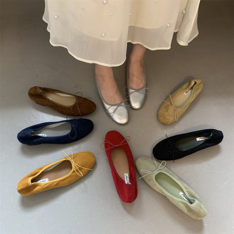 Low-Heeled French Small Red Flats Women's Shoes 2025 Spring Bow Retro with Skirt Ballet Granny Shoes