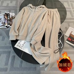 ヨーロッパの高級フード付きの女性の春と秋のおしゃれな雰囲気とカジュアルなスポーツウェアのワイドパンツの2つのセット