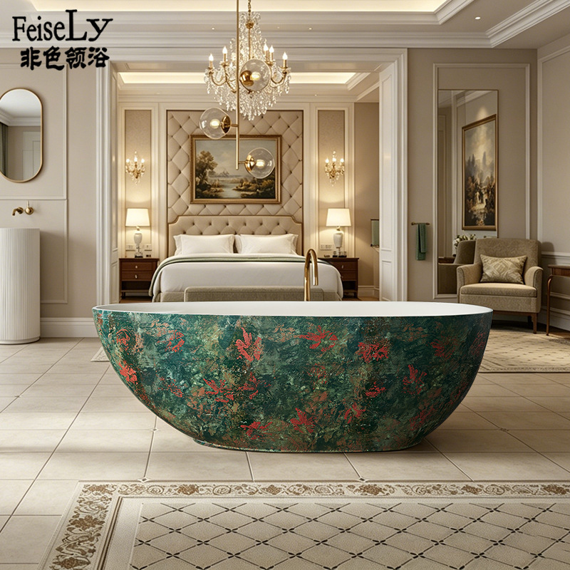 Natural Travertine Egg-Shaped Freestanding Bathtub Modern Minimalist Hotel Villa Bathroom Small Floral Texture Bathtub Natural Travertine Egg-Shaped Freestanding Bathtub Modern Minimalist Hotel Villa Bathroom Small Floral Texture Bathtub