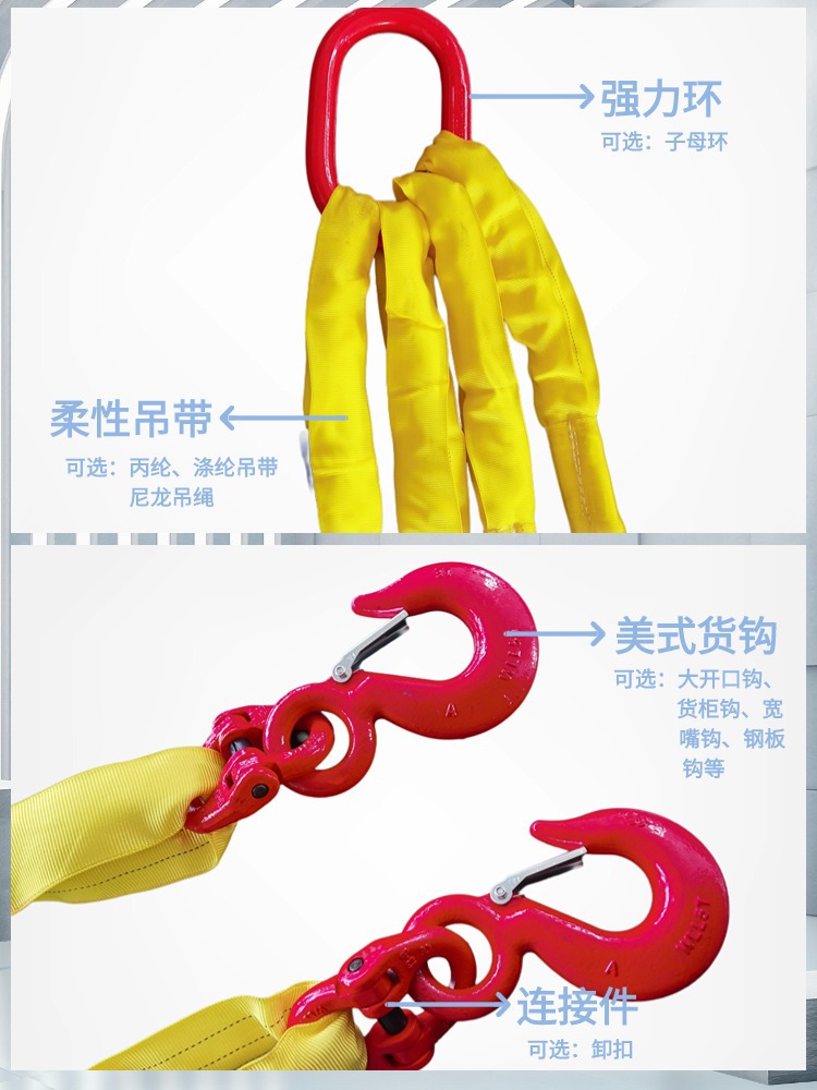 成套起重吊装工具柔性吊装带行车吊车2腿组合索具4叉吊绳吊具 阿里巴巴 