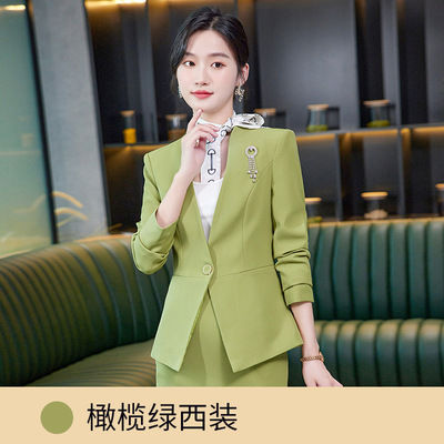 2022秋冬长袖职业套装女韩版气质西装酒店前台珠宝美容院套裙工作