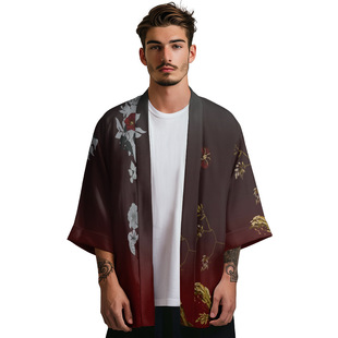 2025 Cross-Border Summer New Men's and Women's Casual Harajuku Kimono Robe Jacket Feather Cloak Cardigan Home
