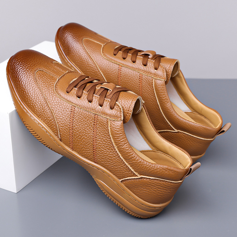 Chaussures homme en cuir style coréen décontractées respirantes_voghion.com