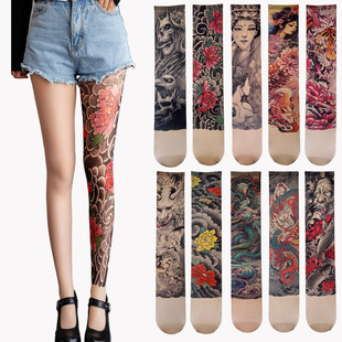 Summer New Arrival Flower Leg Stockings 360 ° Tattoo Print Colorful Tattoo Unisex Couple Versatile Single Leg Socks