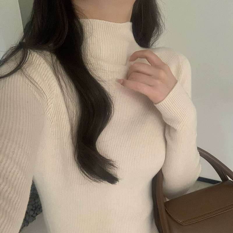 Коробка с полувысоким воротником свитер тонкая и тонкая, с длинными рукавами вязаная корейская версия нишевых дизайнов