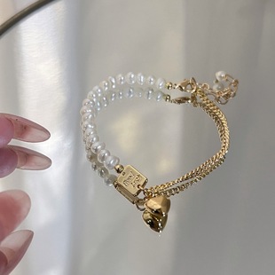 Half Moon Love Bracelet 4-5mm Natural Freshwater Pearl Nearly Round with Slight Imperfections