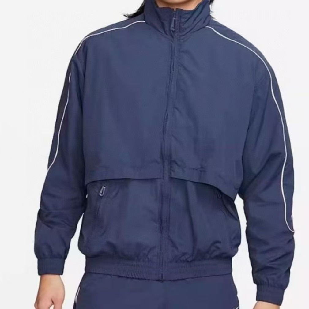 Chaqueta de tiras reflectantes estándar de bordado al contado de comercio exterior Chaqueta de chaqueta Cuello alto Cortavientos a prueba de viento 8623 Nylon 40D arruga