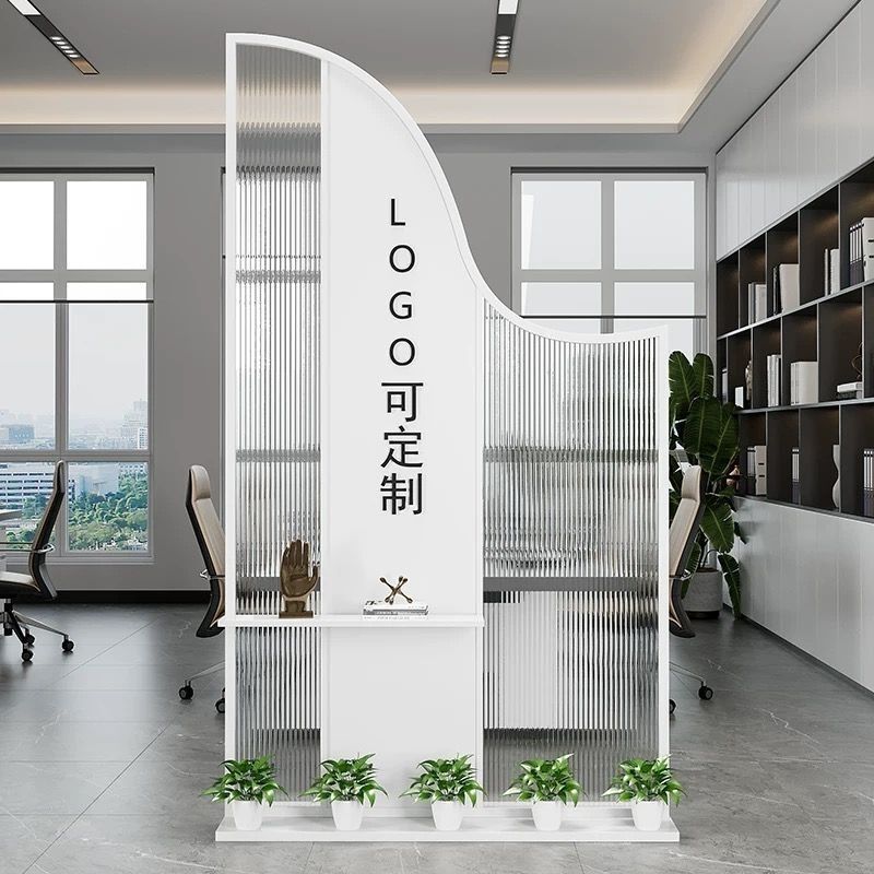简约现代玻璃屏风隔断办公室形象墙公司入户玄关前台LOGO背景|undefined