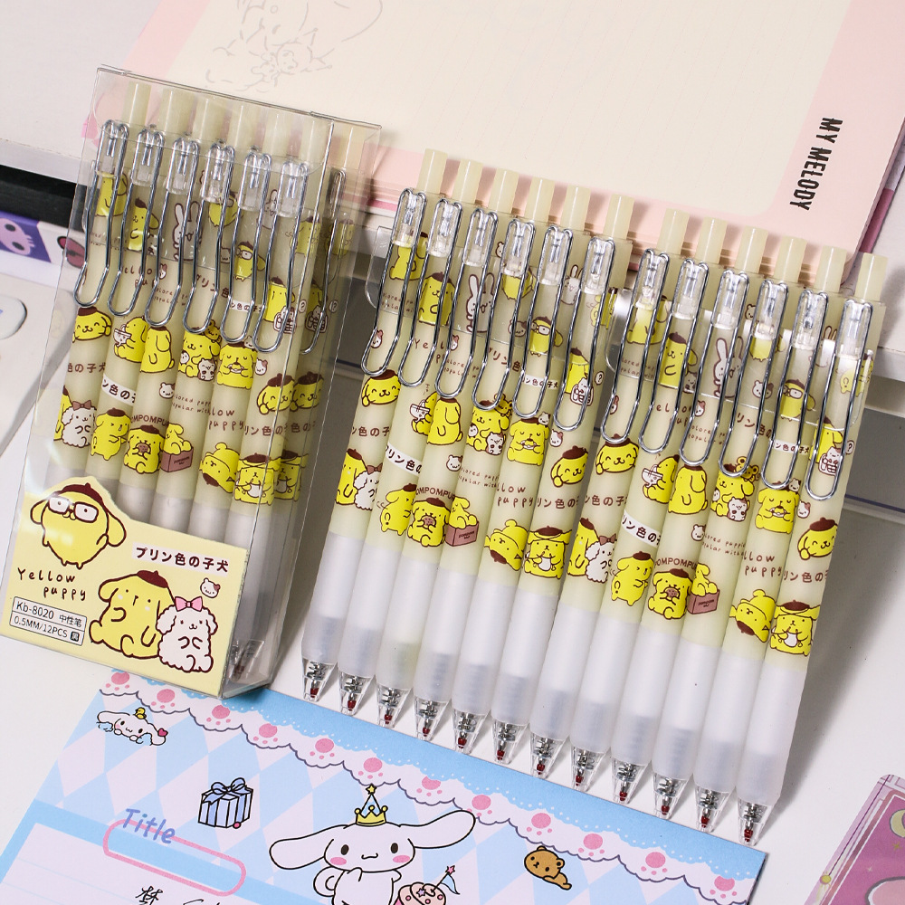 Cute postre fiesta 12 bolígrafos de caja de dibujos animados perros metal bolígrafo neutro bolígrafo de firma ST negro