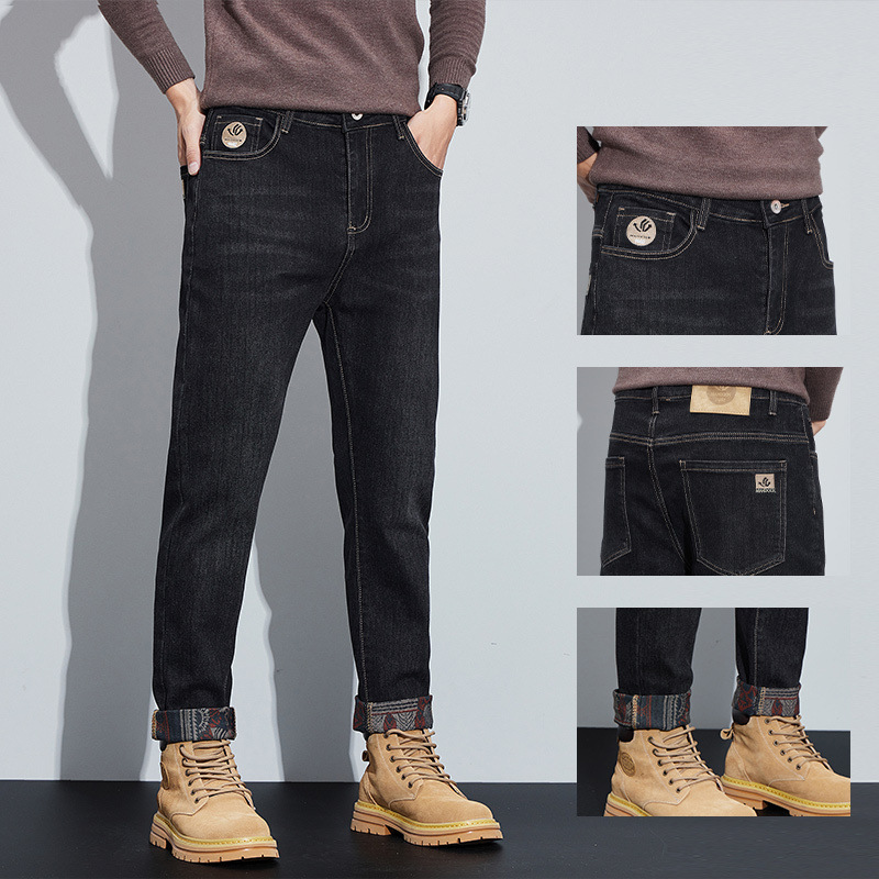 Jeans for men's spring and autumn high-end slimming slim fit with small feet,gray versatile Korean style trendy_voghion.com