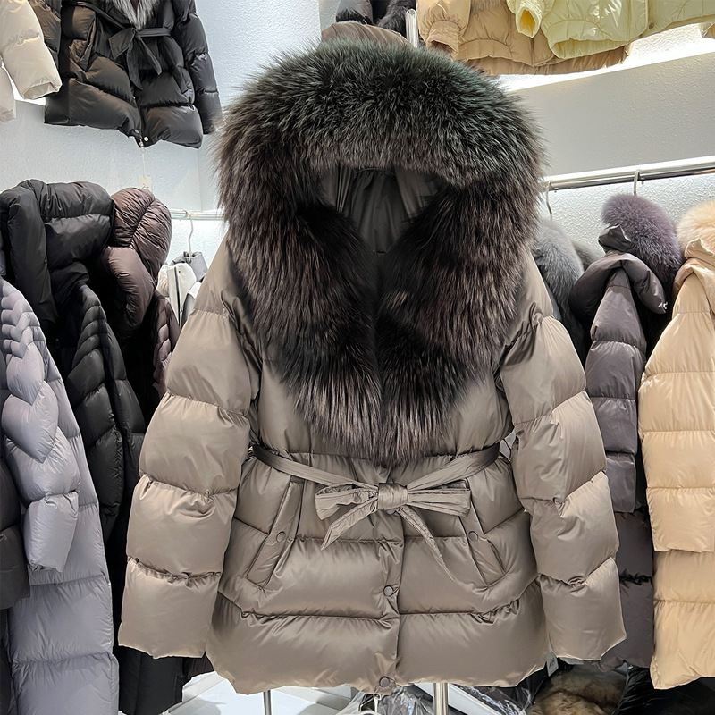2026 Winter New Style Fox Fur Large Fur Collar Women's Mid-Length Loose Thickened Waist-Cinching down Jacket Trendy 2026 Winter New Style Fox Fur Large Fur Collar Women's Mid-Length Loose Thickened Waist-Cinching down Jacket Trendy