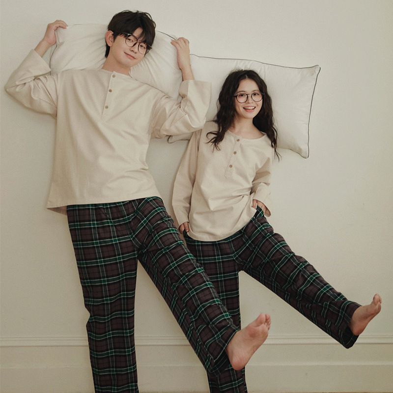 Eternal 75 - Unprinted Couple's Pajamas for Men, Autumn and Winter Thickened Brushed Flannel, All-Cotton Loungewear for Women, Plus Size