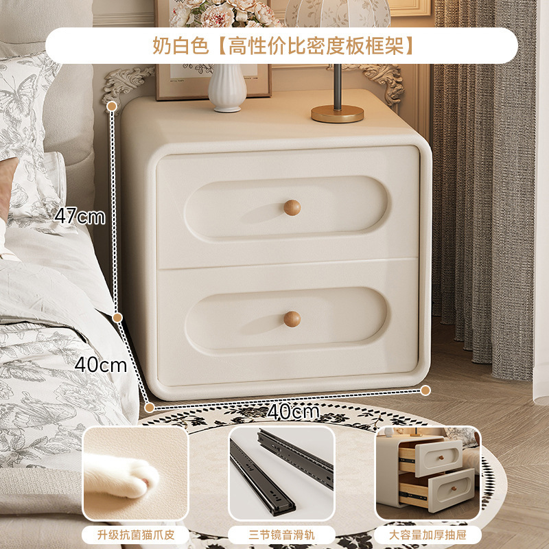 Cream-wind bedside tablero de madera maciza dormitorio doméstico 2025 explosión pequeña cama de almacenamiento pequeño gabinete lujoso sensación de alto nivel
