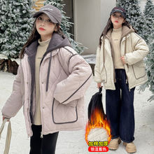女童棉服秋冬2025新款加厚儿童女宝洋气上衣外套连帽假两件棉衣潮