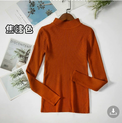 Свитер облегенного кроя из rib-knit, корейский стиль, высокий воротник, длинный рукав, один размер