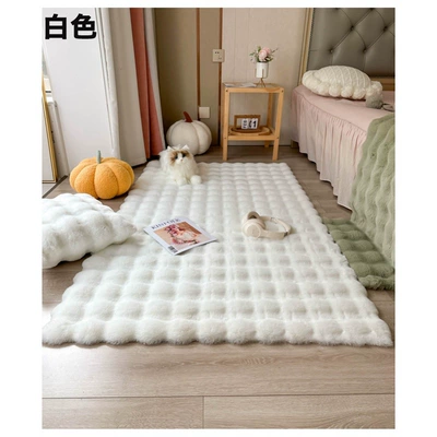 Round Footrest Mat, Bedroom Entry Carpet, Car Carpet - white-new-rabbit-fur-bubble-velvet-80x200cm