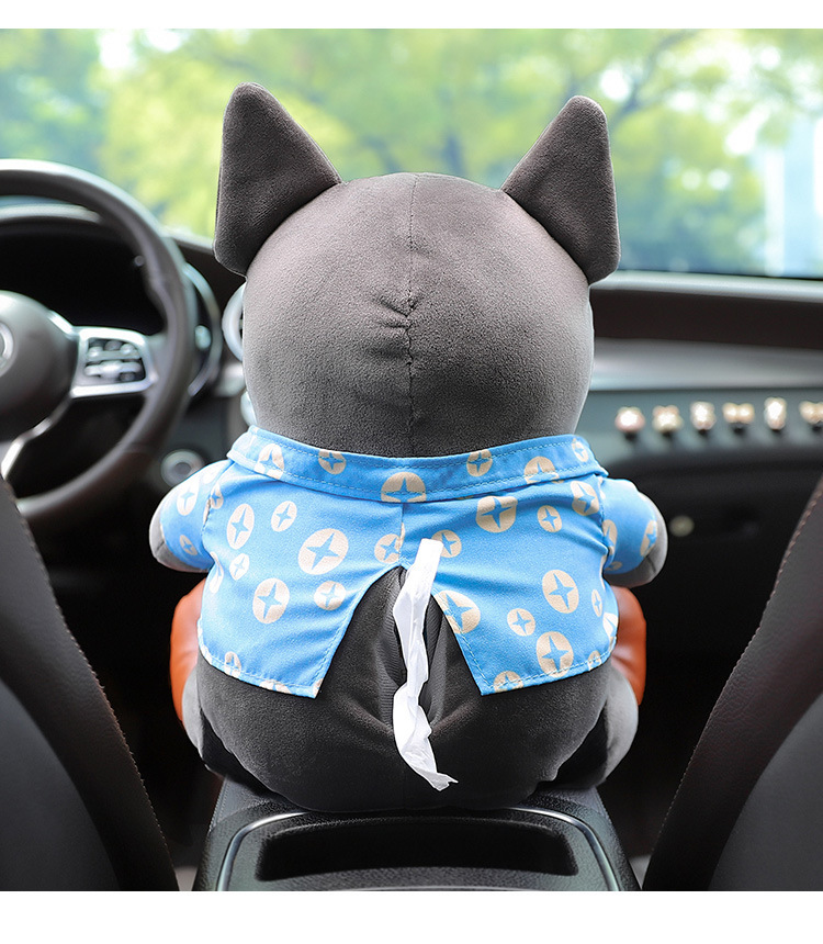 Car Tissue Box and Trash Can Two-In-One Creative Cute Lucky Dog ​​Car Armrest Box Paper Box Popular Decoration