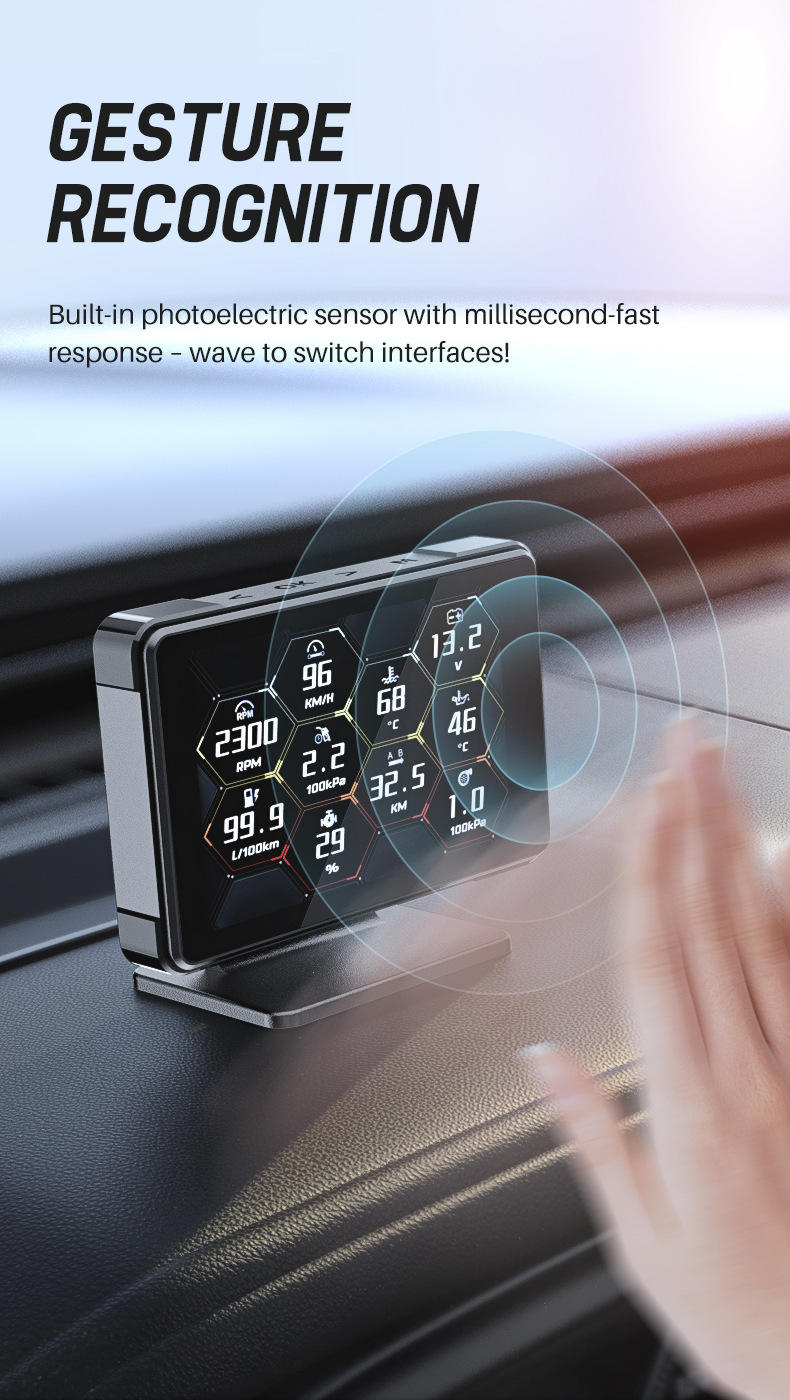 Full Lcd Screen Obd Multifunctional Instrument for Displaying Water Temperature, Exhaust Temperature, Turbo Intake Speed, Oil Temperature, Speedometer, Hud Head-Up Display