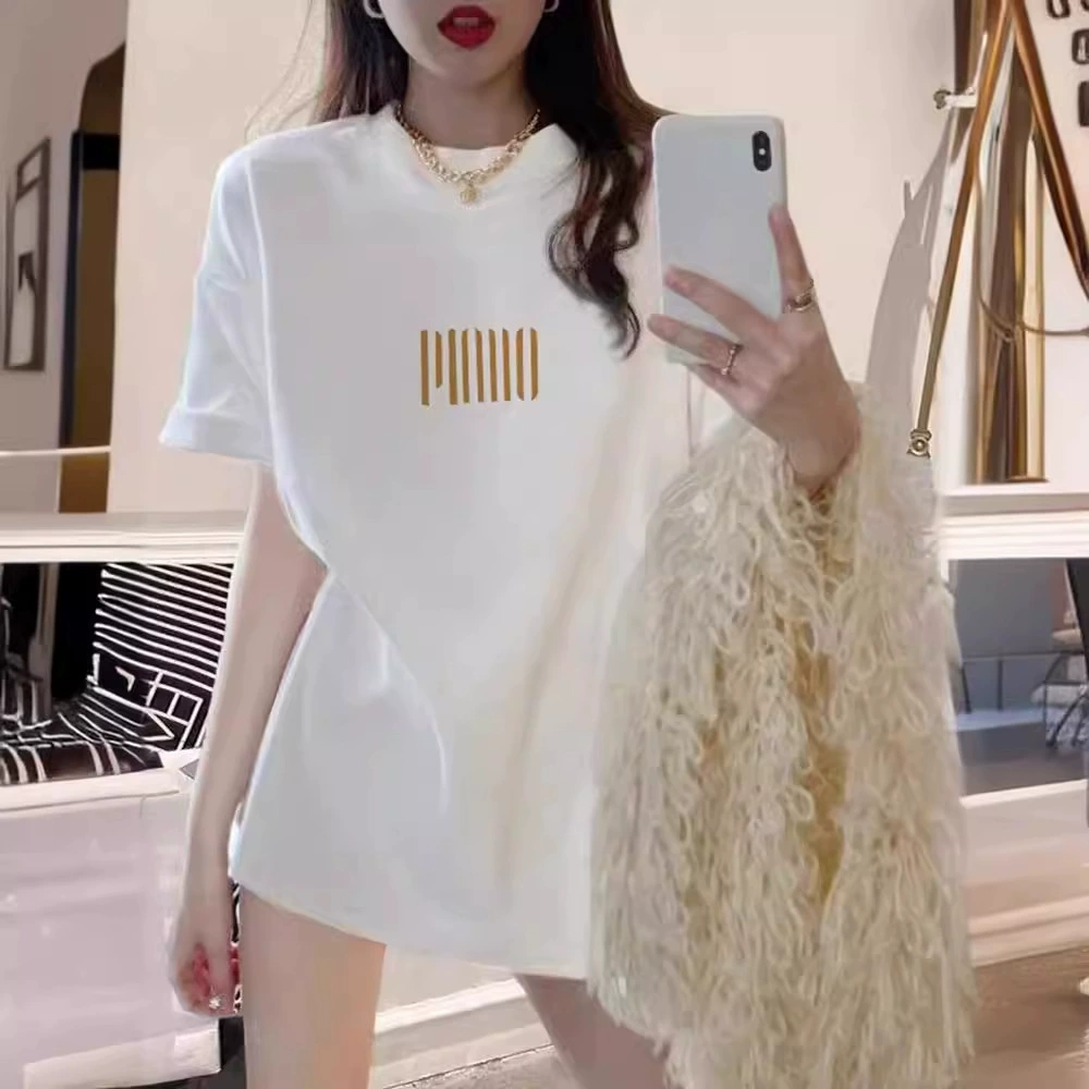 Конструктор нишевая корейская версия футболки средней длины с короткими рукавами женская свободная хлопчатобумажная топ 2024 летняя новая рубашка