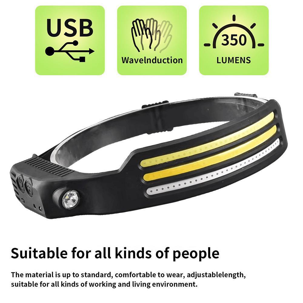 Linterna frontal COB con sensor de movimiento – Silicona, USB recargable, ideal para running nocturno