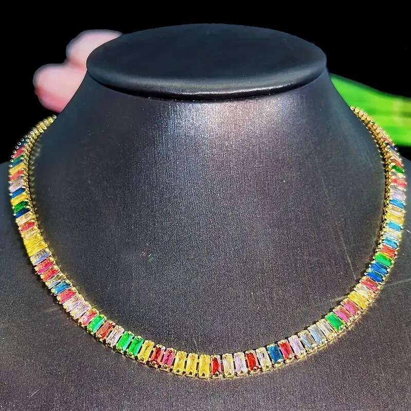 Cross-border light luxury high clavicle chain multi-color zircon necklace niche trendy popular temperament European and American jewelry wholesale
