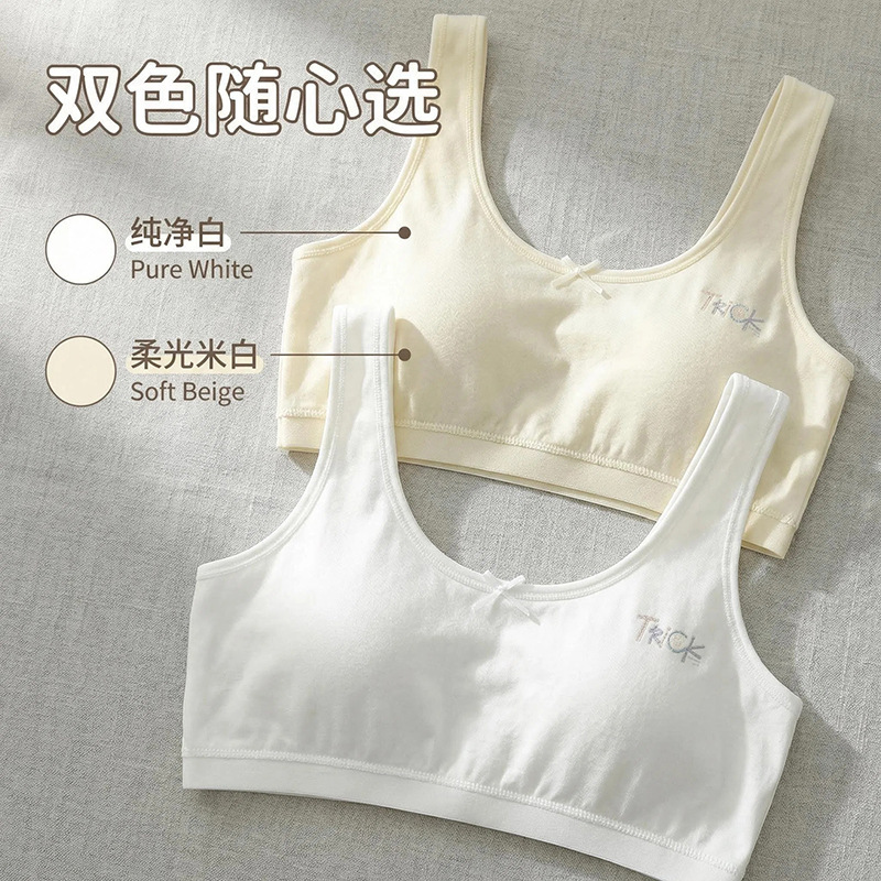 Girl's Underwear Cotton Girl's Small Vest Junior High School Students Fixed Thin Cup Students High School Students Developmental Shockproof Bra