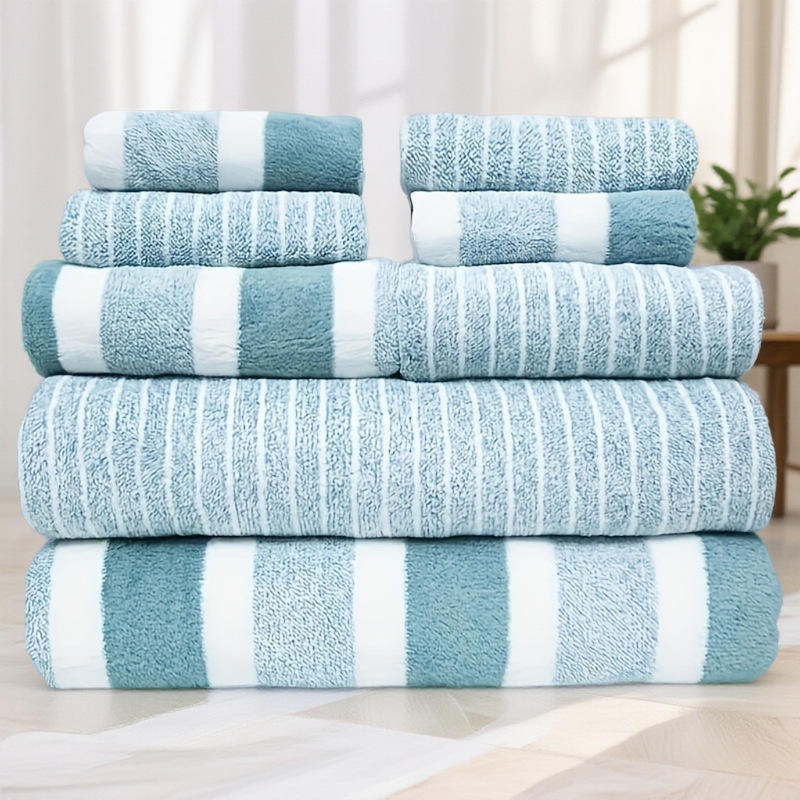 Wide Striped Towel Bath Towel Face Towel Gift Set Two-Piece Set Soft and Absorbent Vacuum Pack Available for Cross-Border Shipping Wide Striped Towel Bath Towel Face Towel Gift Set Two-Piece Set Soft and Absorbent Vacuum Pack Available for Cross-Border Shipping