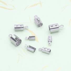 厂家批发不锈钢皮绳夹圆形带点钢夹片diy饰品配件 项链手链绳扣头