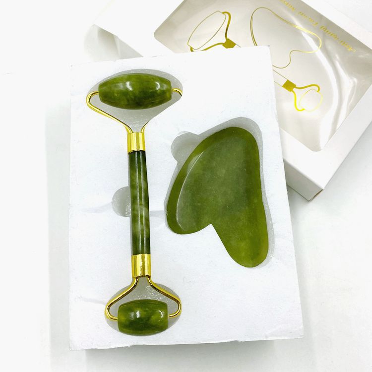 Natural jade beauty device dual-head jade roller face massage complete set beauty device export jade wholesale