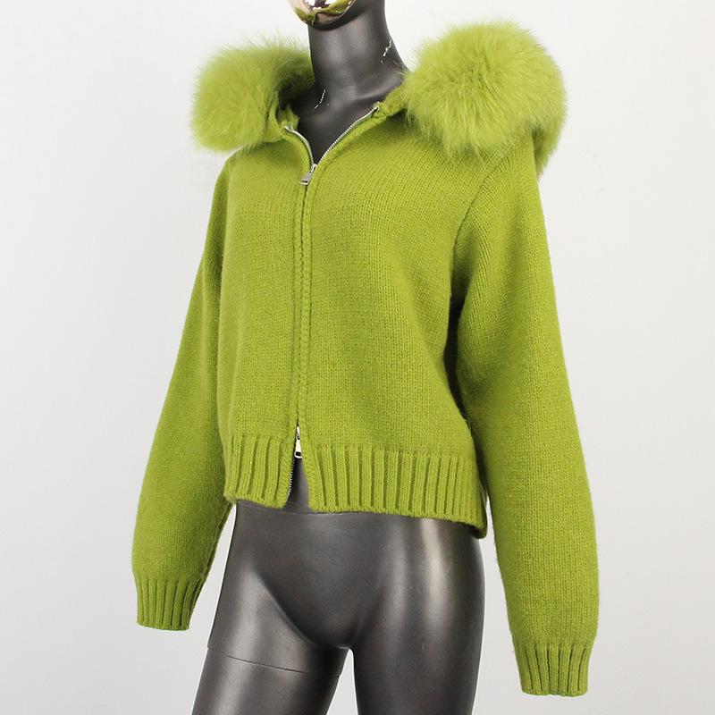 Women's Knitted Sweater With Real Fox Fur Collar For Winter_voghion.com