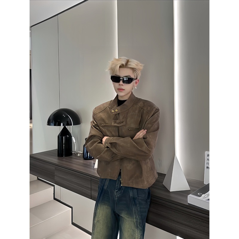 (2개) 짧은 어깨 패드 재킷 코트를 입은 남자 모델 남자 3 피스 세트 하이 엔드 느낌 유피 핸섬 보이즈 쿨 핸섬 착용 세트