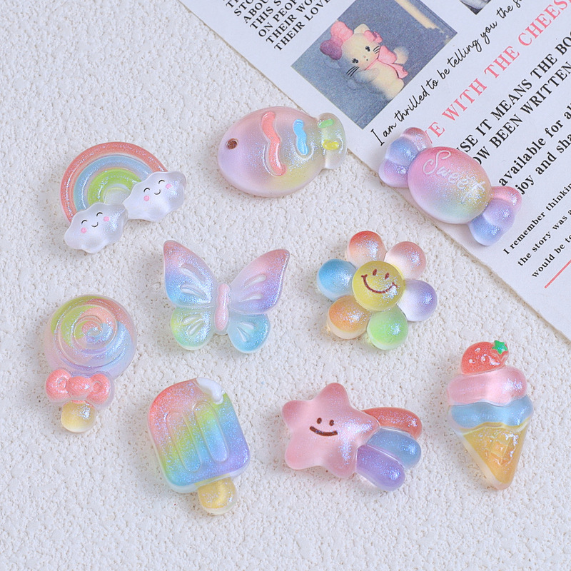 Fine Flash Rainbow Butterfly Cartoon Handmade DIY Cream Glue Resin Small Accessories Cave Shoes Buckle Jewelry Material Bag Fine Flash Rainbow Butterfly Cartoon Handmade DIY Cream Glue Resin Small Accessories Cave Shoes Buckle Jewelry Material Bag