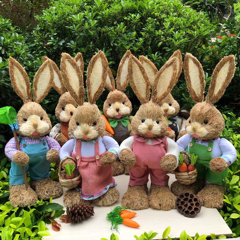 [65cm Straw Rabbit]Retro Style Cute Home Store Stage Decorations Photography Props Scenic Area Gifts