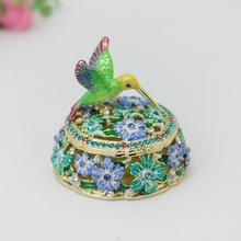 欧式婚庆回赠礼品创意家居小饰品收纳盒蜂鸟圆形装饰盒时尚小摆件