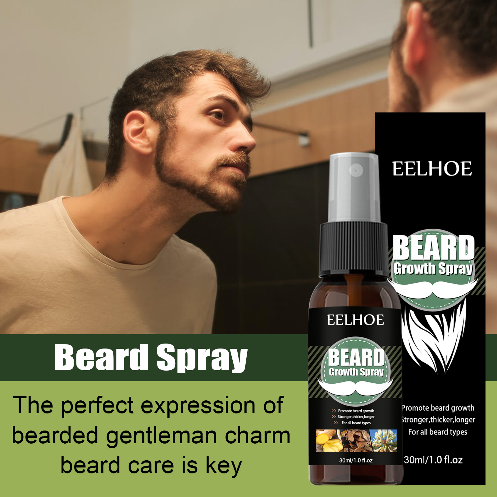 EELHOE beard Grow Spray nourish Moisture Spray beard nursing Promote Beard increase Thick