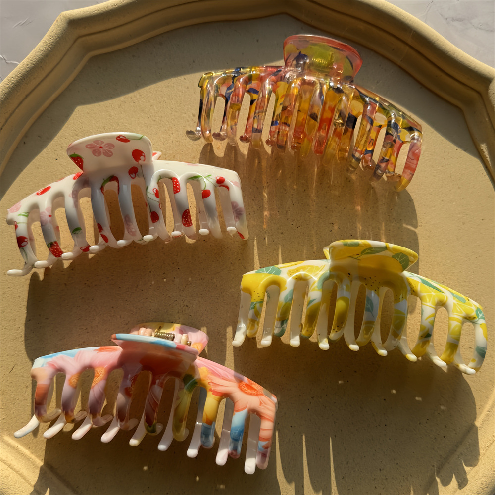 55g Weight Hair Claws Hair Accessories Type 1 Piece Quantity Casual, Shopping Occasion Elegant Retro Women's Printing Resin Stoving Varnish Hair Claws