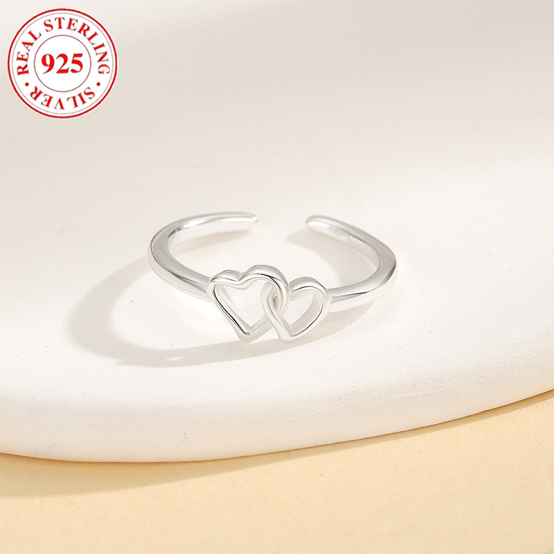 Sterling Silver Material Summer Beach Jewelry Ornament Toe Ring S925 Sterling Silver Hollow Double Love Women Foot Ring Beach Toe Ring