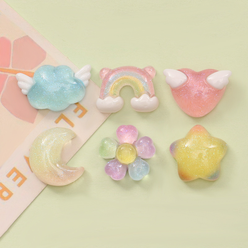 Cute Wings Clouds Heart Stars Rainbow DIY Cream Glue Refrigerator Magnet Keychain Hairpin Resin Jewelry Accessories
