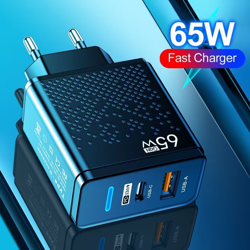 65W fast charging charger with LED light, type-c European standard USB charging head, 5V2A mobile phone fast charger