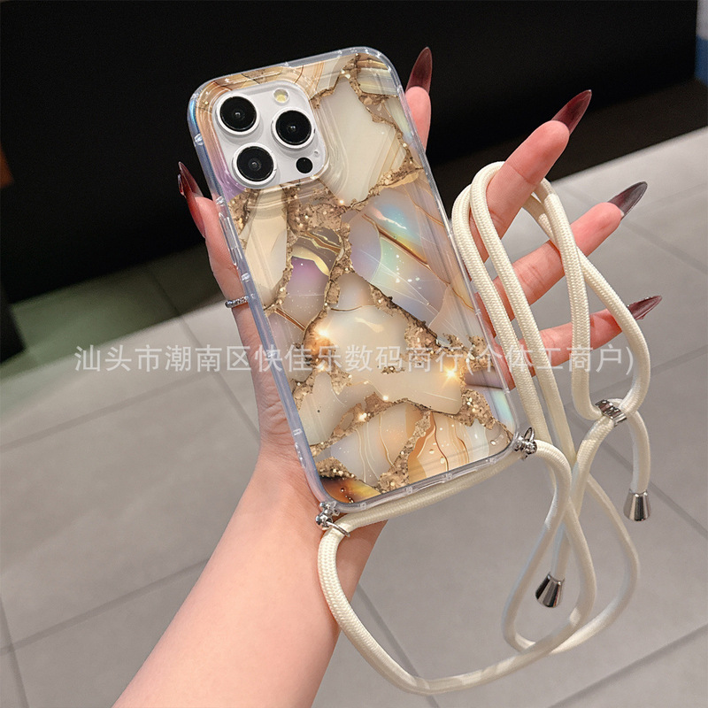 Creative INS-style phone case with a lanyard, adjustable shoulder strap, and stretchable design for iPhone 17 Pro/16/15/14/13/12/11 (soft case)