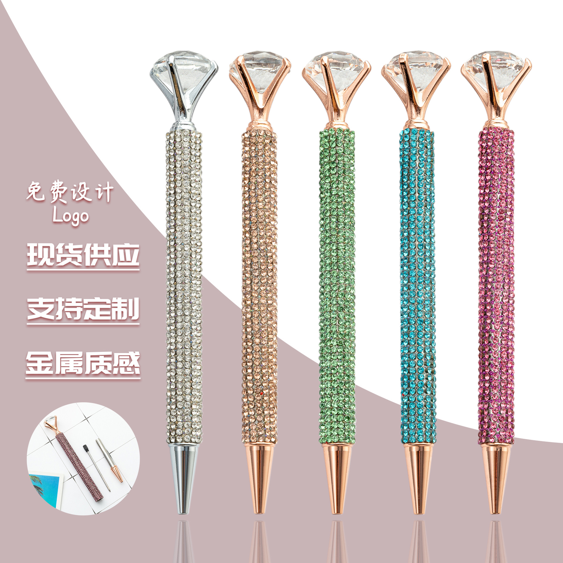 Fábrica de bolígrafo de diamante grande bolígrafo de metal rotativo bolígrafo de cristal bolígrafo de diamante publicitario bolígrafo de regalo