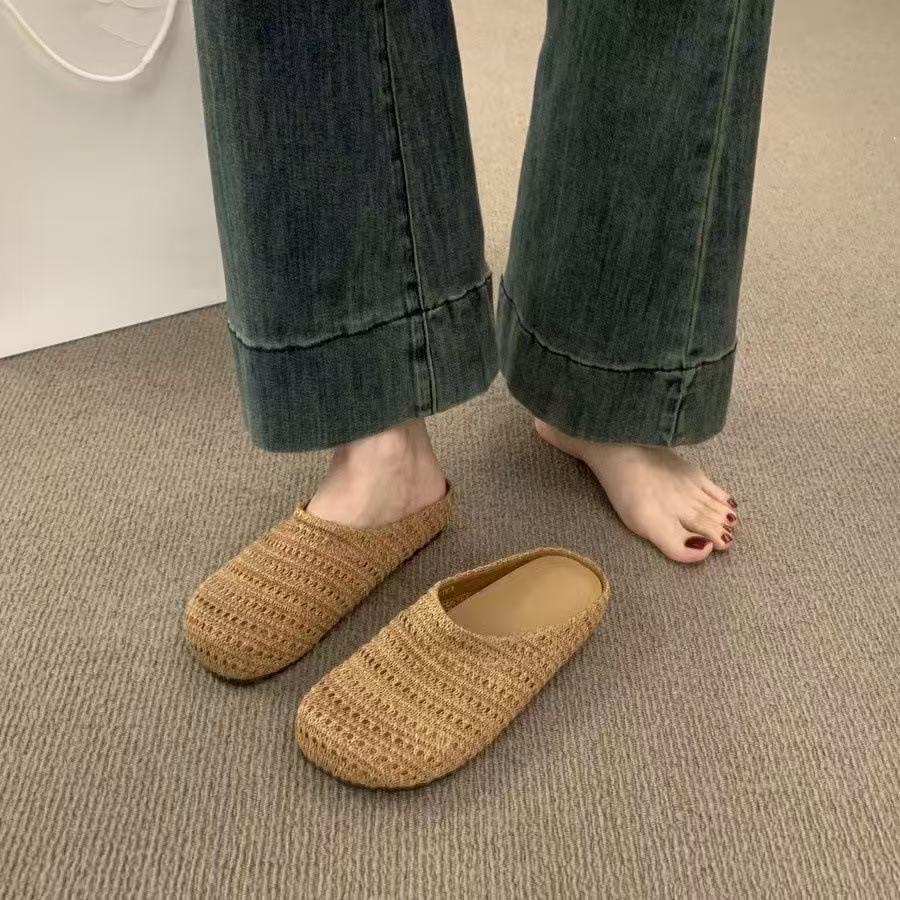 Geweven birkenstock stijl instappers voor dames dichte muiltjes_voghion.com