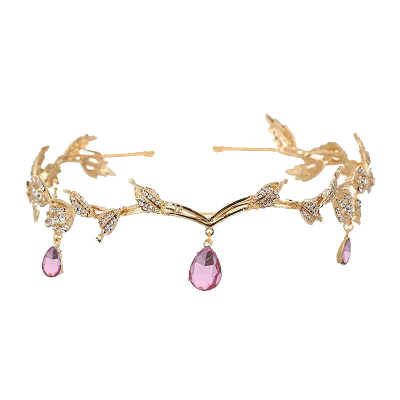 Corona barroca para mujer, dije de ceja nupcial de aleación con forma de gota de agua y hoja, diadema de princesa, accesorios para el cabello retro con diamantes de imitación