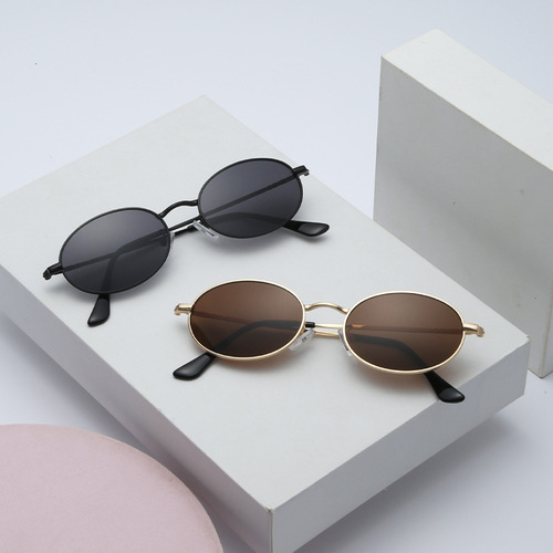 2024新款儿童太阳镜 金属椭圆框眼镜防紫外线护目镜 复古宝宝墨镜