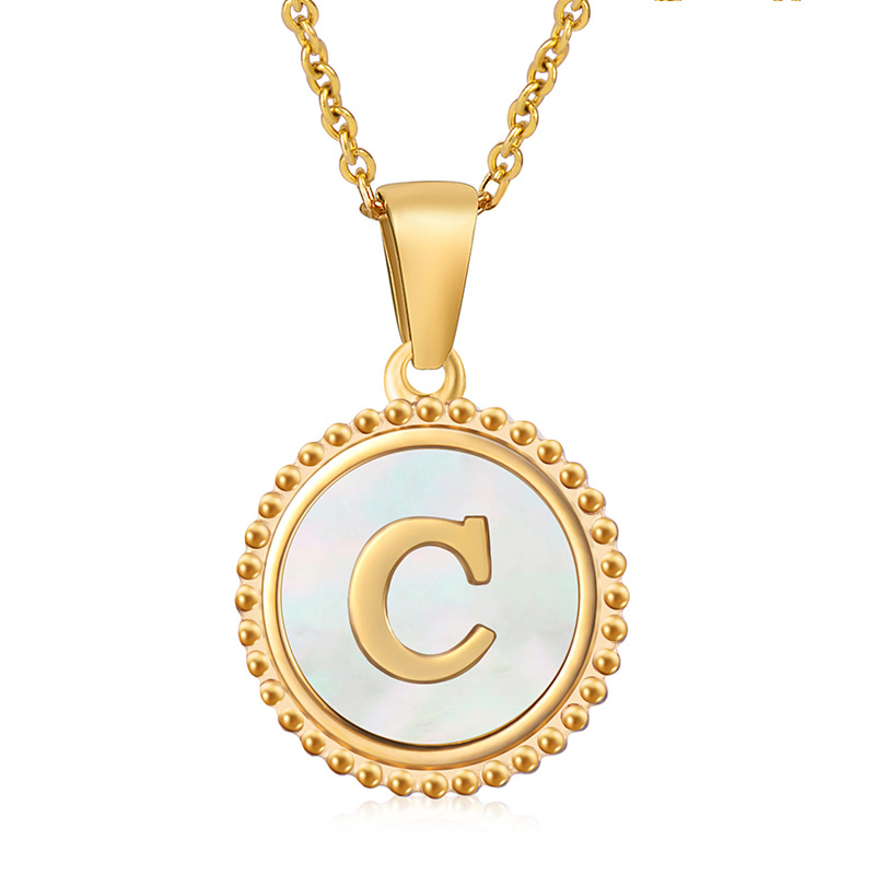 Cruz-frontera 18K de oro de acero inoxidable de la letra collar de mujer europea y americana de acero de titanio cáscara natural 26 carta colgante de joyería al por mayor