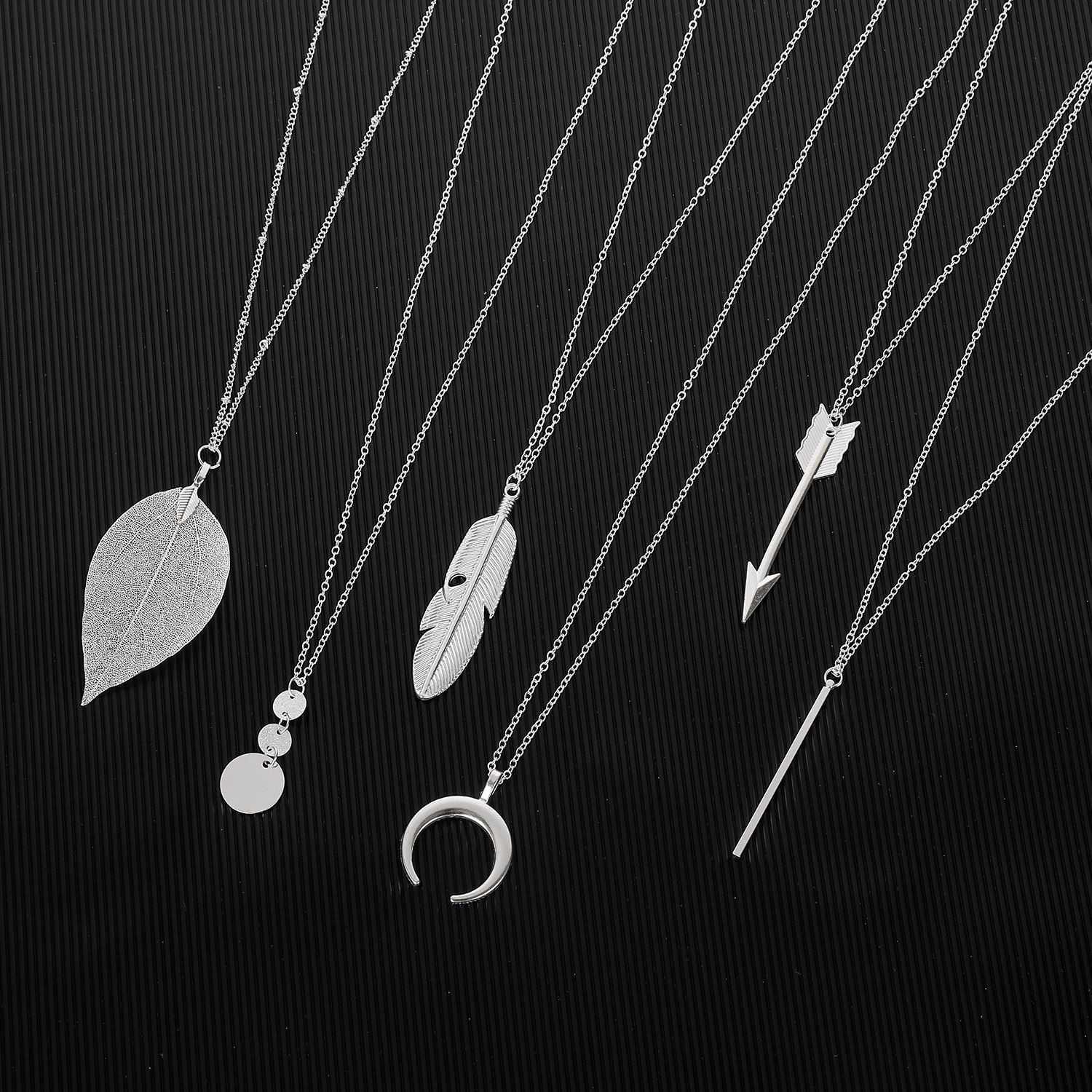 欧美跨境新款6件流苏几何项链套装 时尚夸张女士毛衣链专供亚马逊