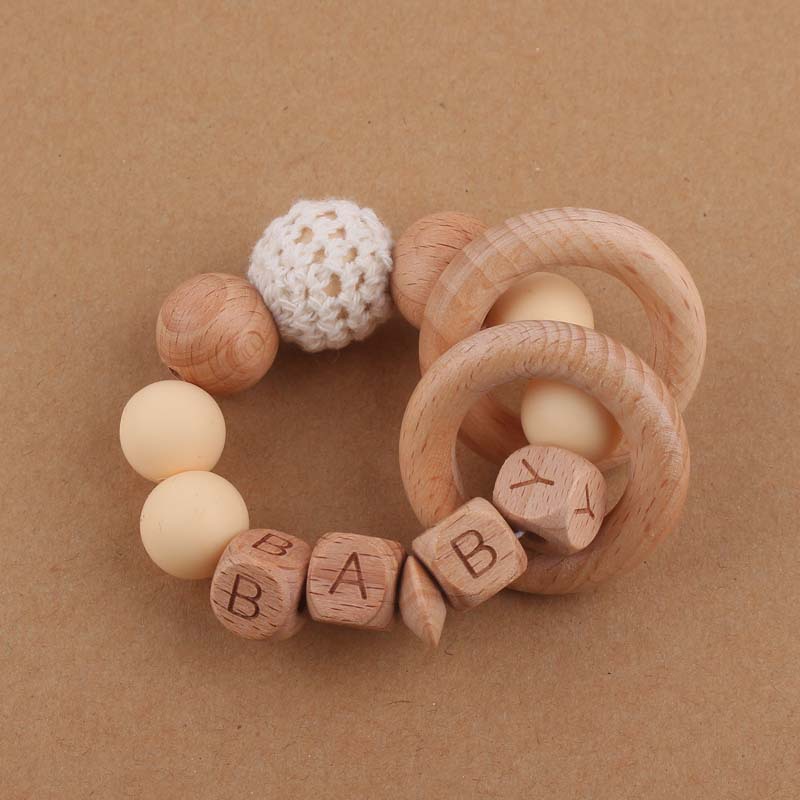 Bebé suministros mordedor pulsera de juguete creativo DIY Beech bebé nombre cuentas de silicona mordedura teether juguete