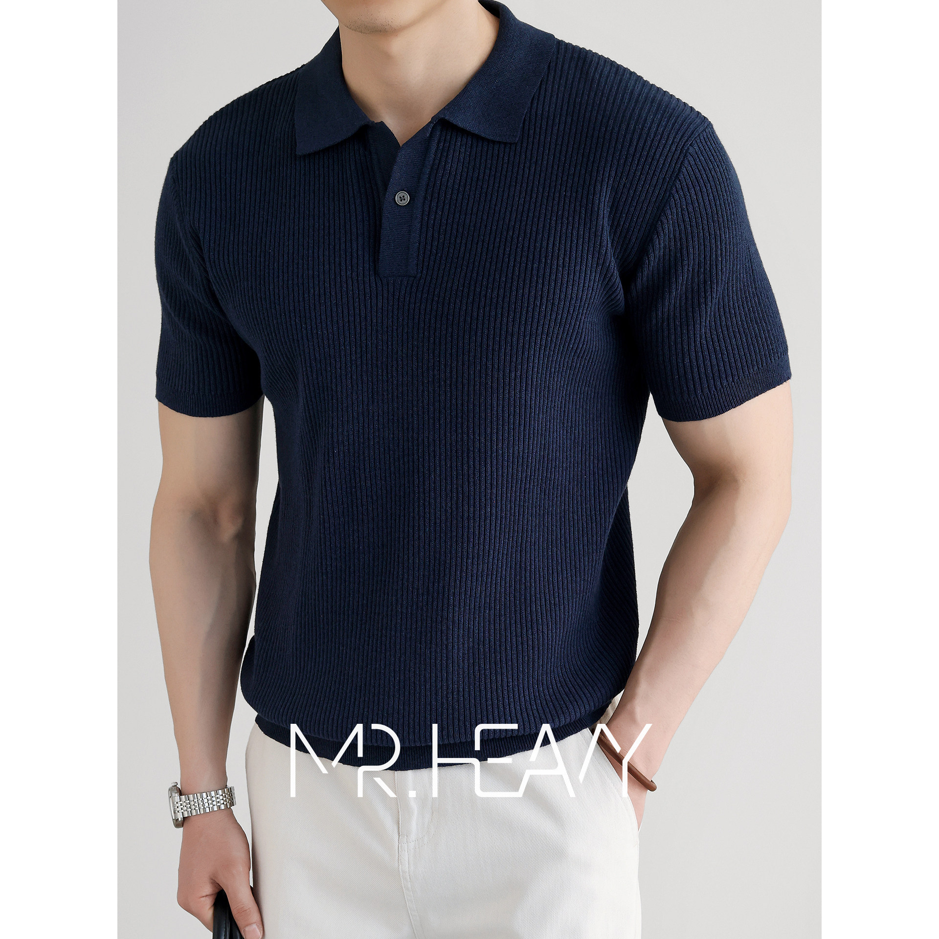 Polo camiseta de punto camiseta de manga corta camiseta de hombre cuello en V Paul rayas viejas líneas de negocios de verano fábrica transfronteriza mayorista