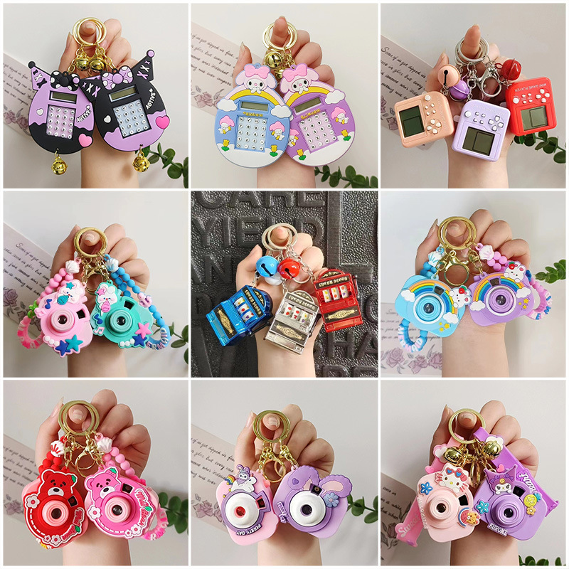 Creative Cartoon Strawberry Bear Simulation Projection Camera Keychain Cute Children Toy School Bag Car Pendant Gift